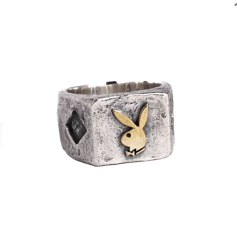 Playboy Diamond Side Rabbit Head Ring Men's Jewelry Mixed metal | 943168PSC