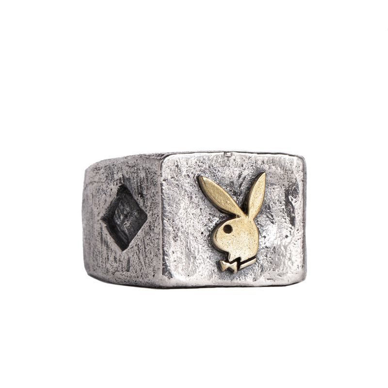 Playboy Diamond Side Rabbit Head Ring Men's Jewelry Mixed metal | 943168PSC