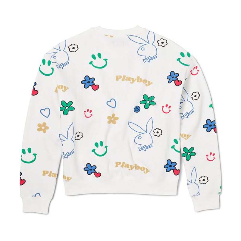 Playboy Doodle Crew Neck Women's Hoodie White / Multicolor | 753642SOE