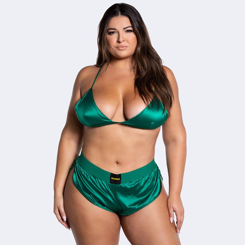 Playboy Dream On Satin Lounge Set Women's Loungewear Green | 863241WIN