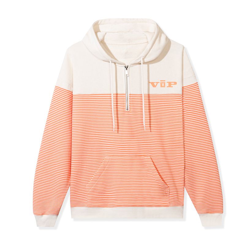 Playboy Drop Stripe Vip Club Quarter Zip Women\'s Hoodie White / Orange | 485102MJZ