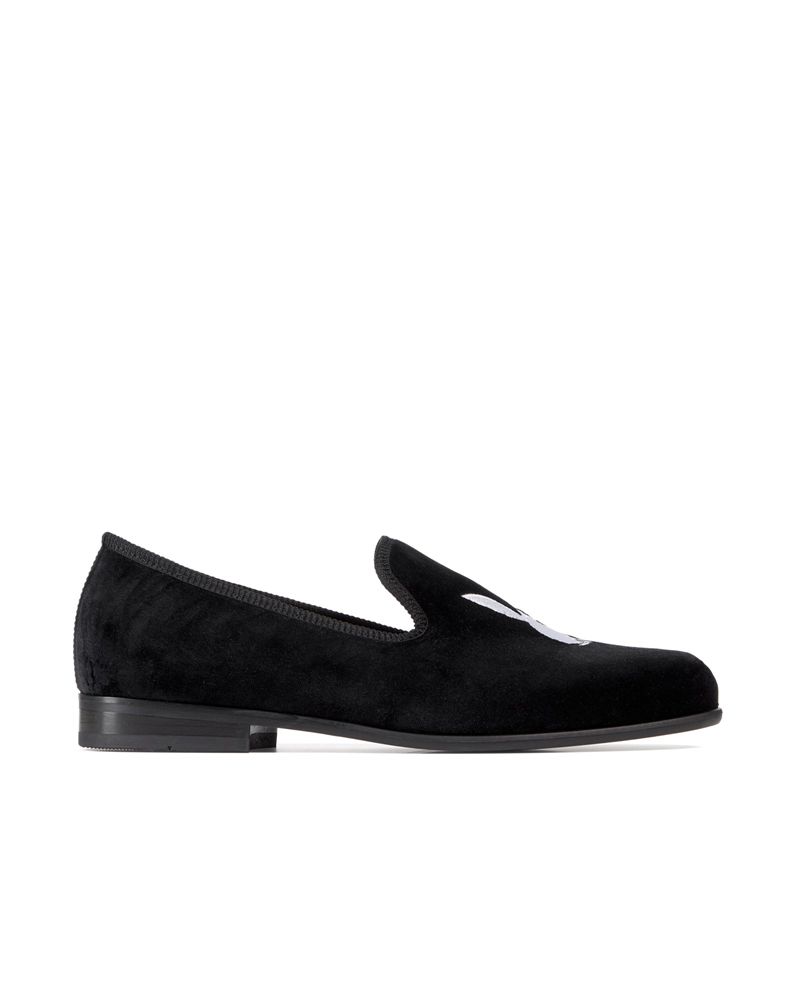 Playboy Duke + Dexter Velvet Bunny Loafers Men's Shoes Black / White | 294083UYG