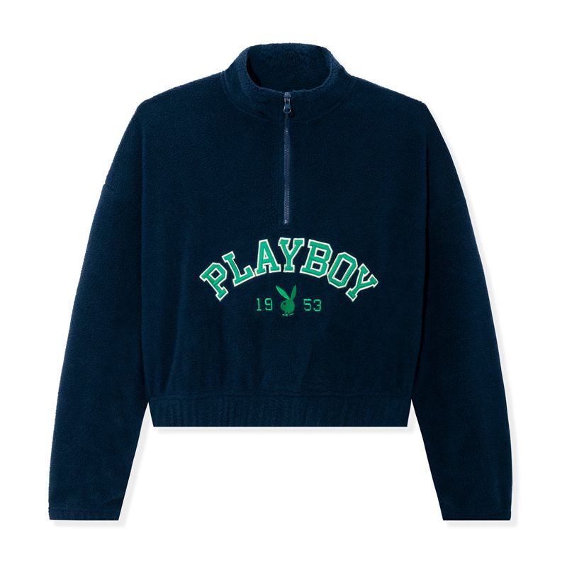 Playboy Fleece Half-Zip Women\'s Hoodie Blue | 681302QJC