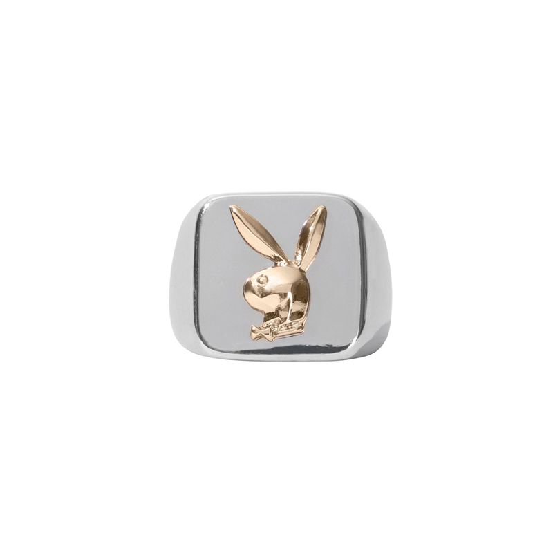 Playboy Goldtone Bunny Membership Ring Men's Jewelry Silver | 367249GSO