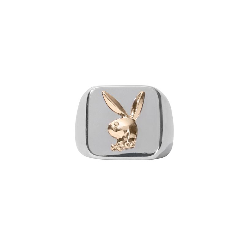 Playboy Goldtone Bunny Membership Ring Men\'s Jewelry Silver | 367249GSO