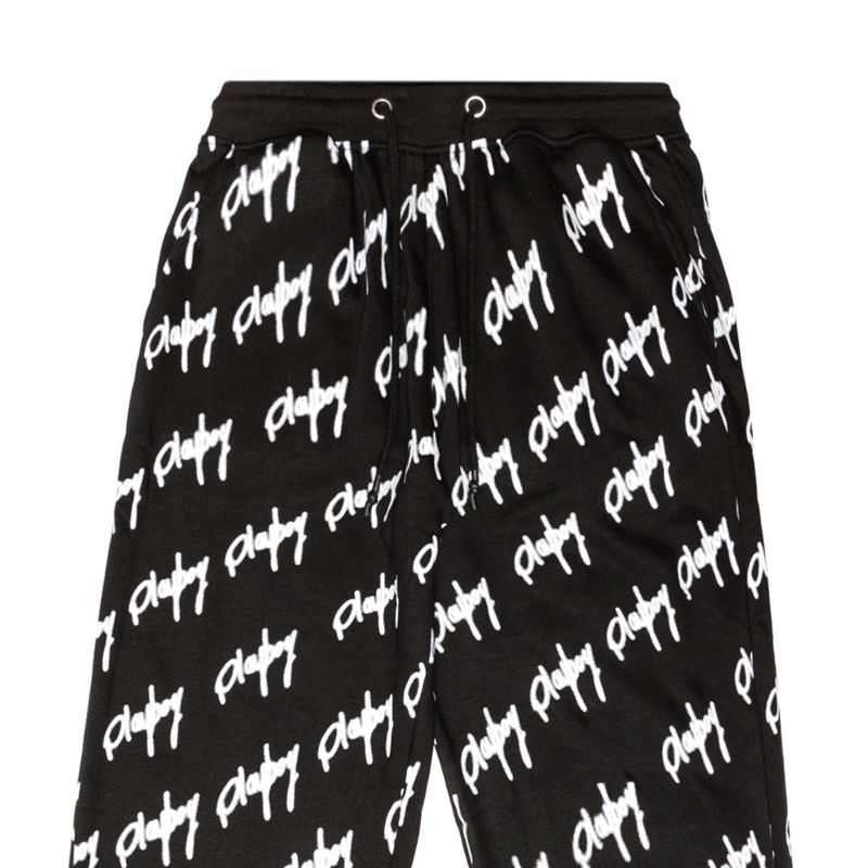 Playboy Graffiti Script Oversized Joggers Women's Pants Black / White | 486390RNZ