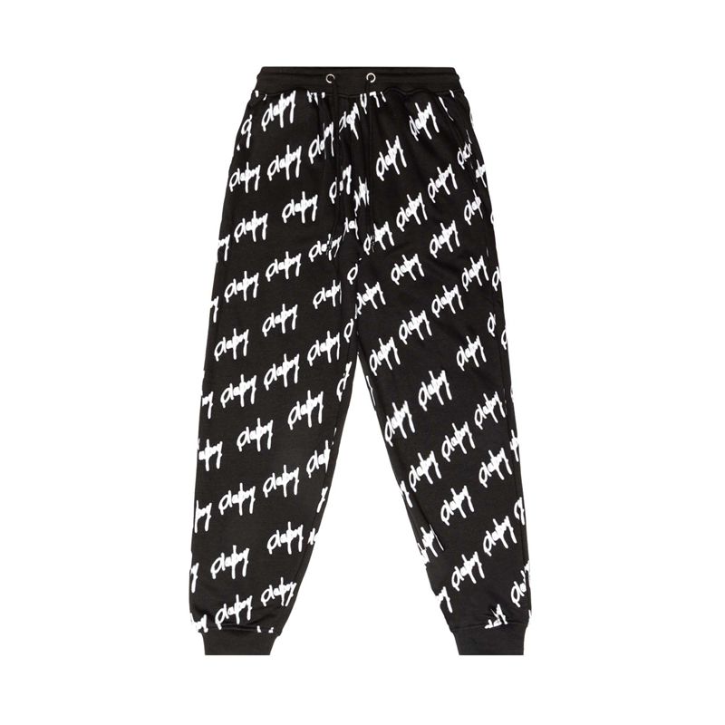 Playboy Graffiti Script Oversized Joggers Women's Pants Black / White | 486390RNZ