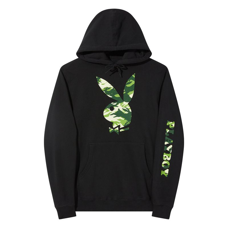 Playboy Hare Green Camo Men's Hoodie Black | 459073JVC