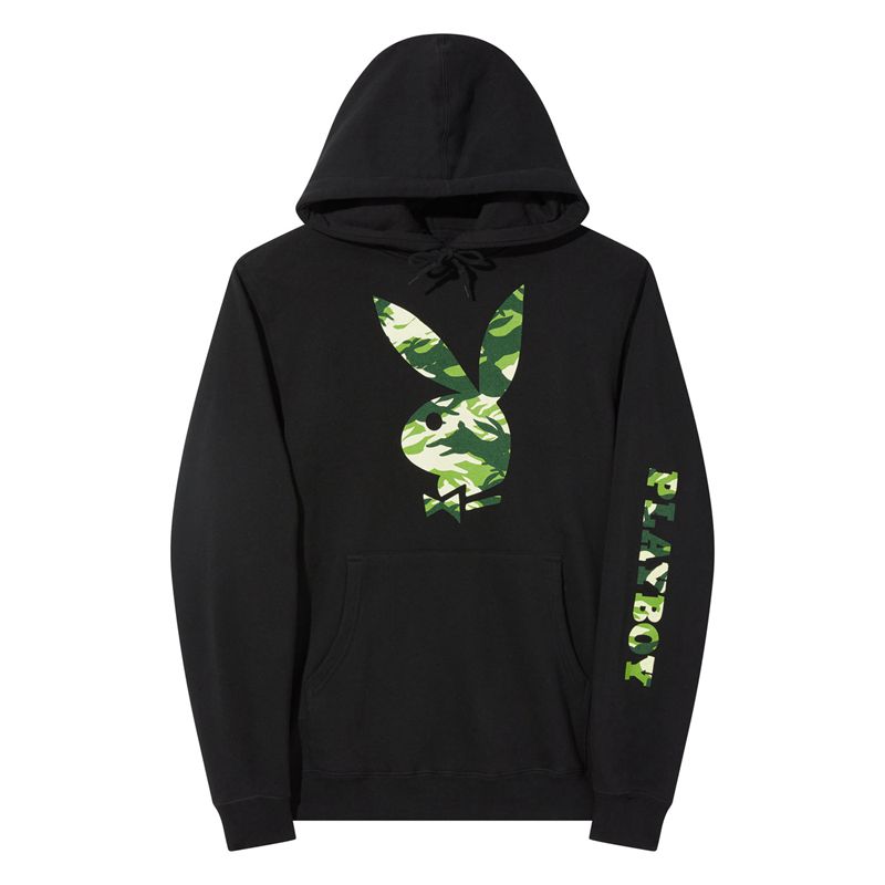 Playboy Hare Green Camo Men\'s Hoodie Black | 459073JVC