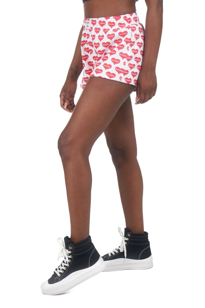 Playboy Heart Lounge Boxers Women's Shorts Red / White | 846539QPC