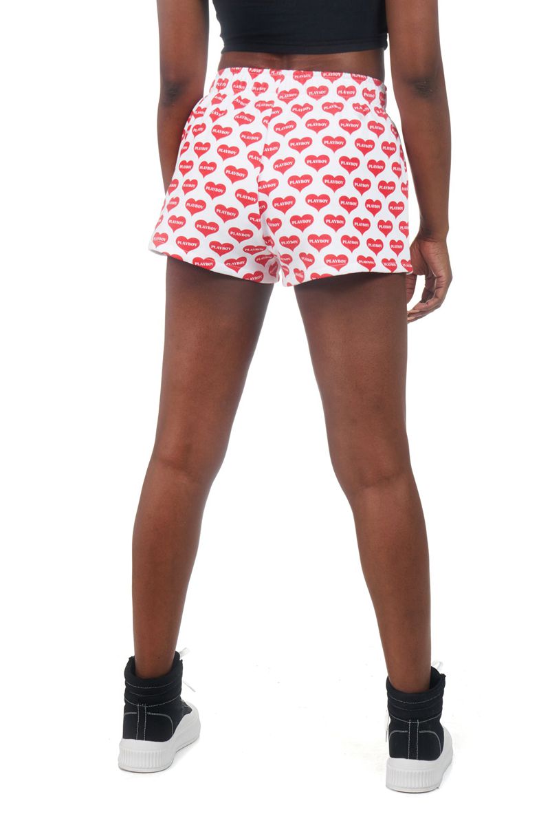 Playboy Heart Lounge Boxers Women's Shorts Red / White | 846539QPC