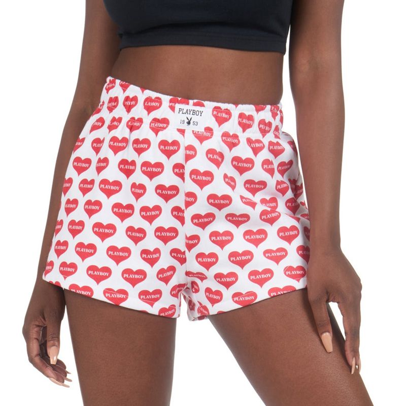 Playboy Heart Lounge Boxers Women\'s Shorts Red / White | 846539QPC