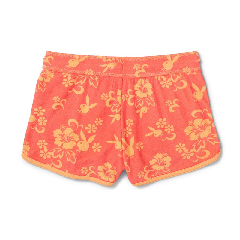 Playboy Hibiscus Terry Sweats Women's Shorts Red / Orange | 318265TIZ