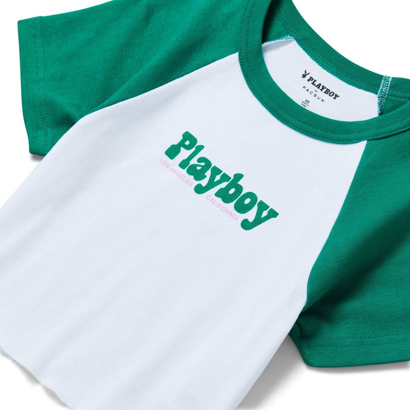 Playboy Island Raglan Women's T Shirts White / Green | 829415XQP