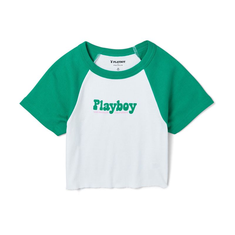 Playboy Island Raglan Women\'s T Shirts White / Green | 829415XQP