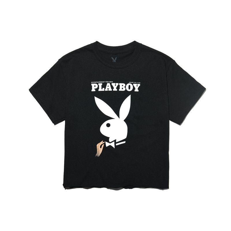 Playboy January 1974 Cover Women\'s T Shirts Black | 642710DMO