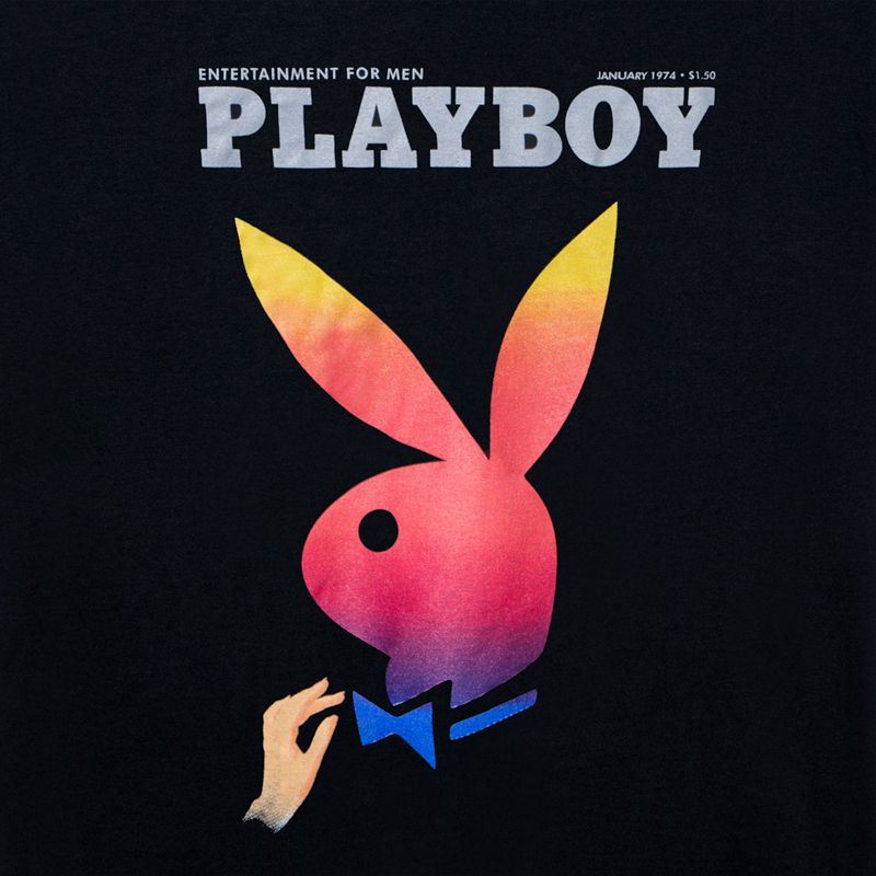 Playboy January 1974 Cover Women's T Shirts Black / Orange | 890175LMT