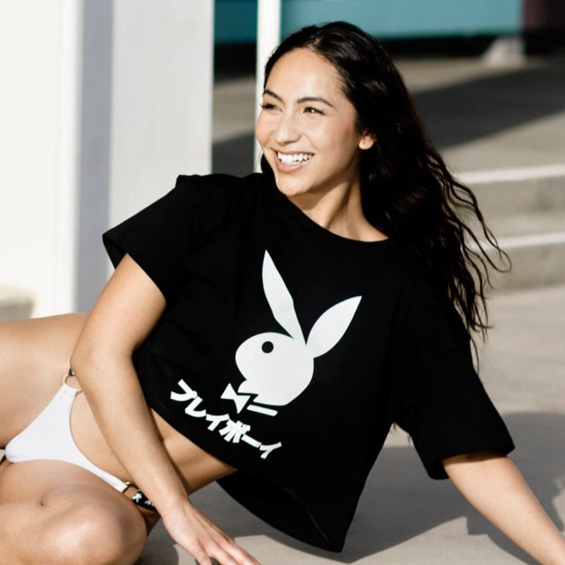 Playboy Japanese Rabbit Head Women's T Shirts Black | 253607OLF