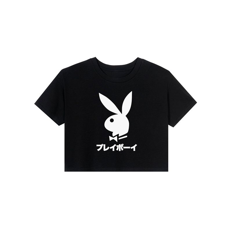 Playboy Japanese Rabbit Head Women\'s T Shirts Black | 253607OLF