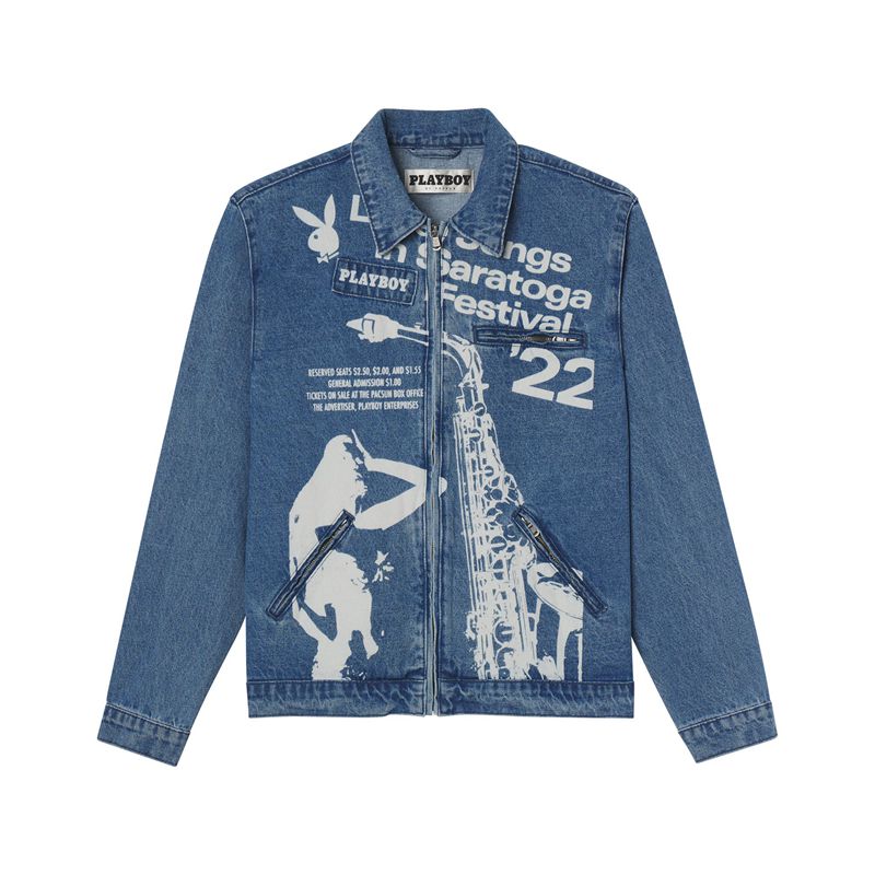 Playboy Jazz Denim Jacket Men's Jackets Blue | 912405MOD