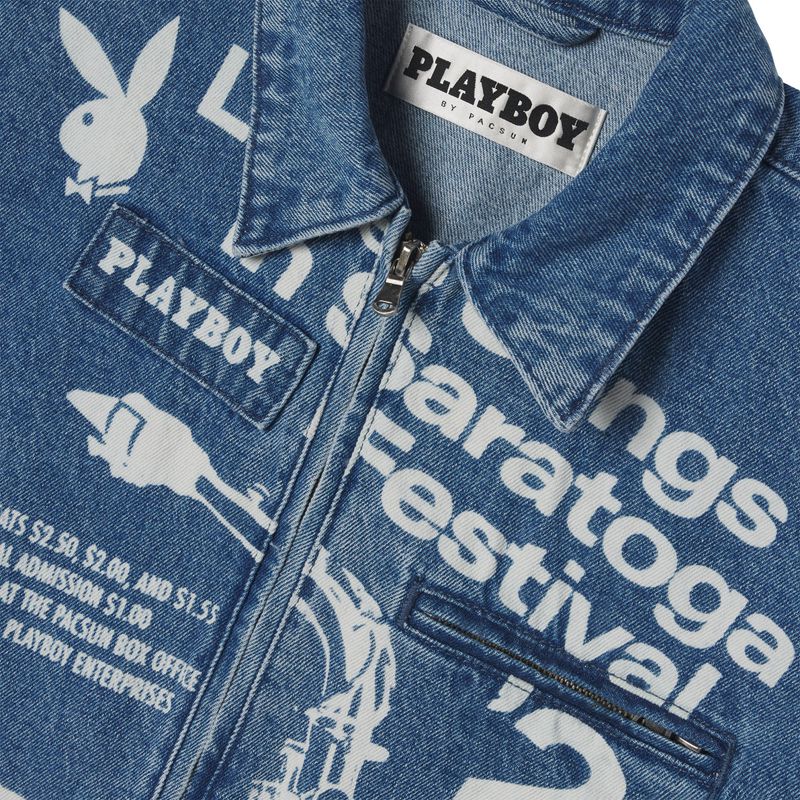 Playboy Jazz Denim Jacket Men's Jackets Blue | 912405MOD