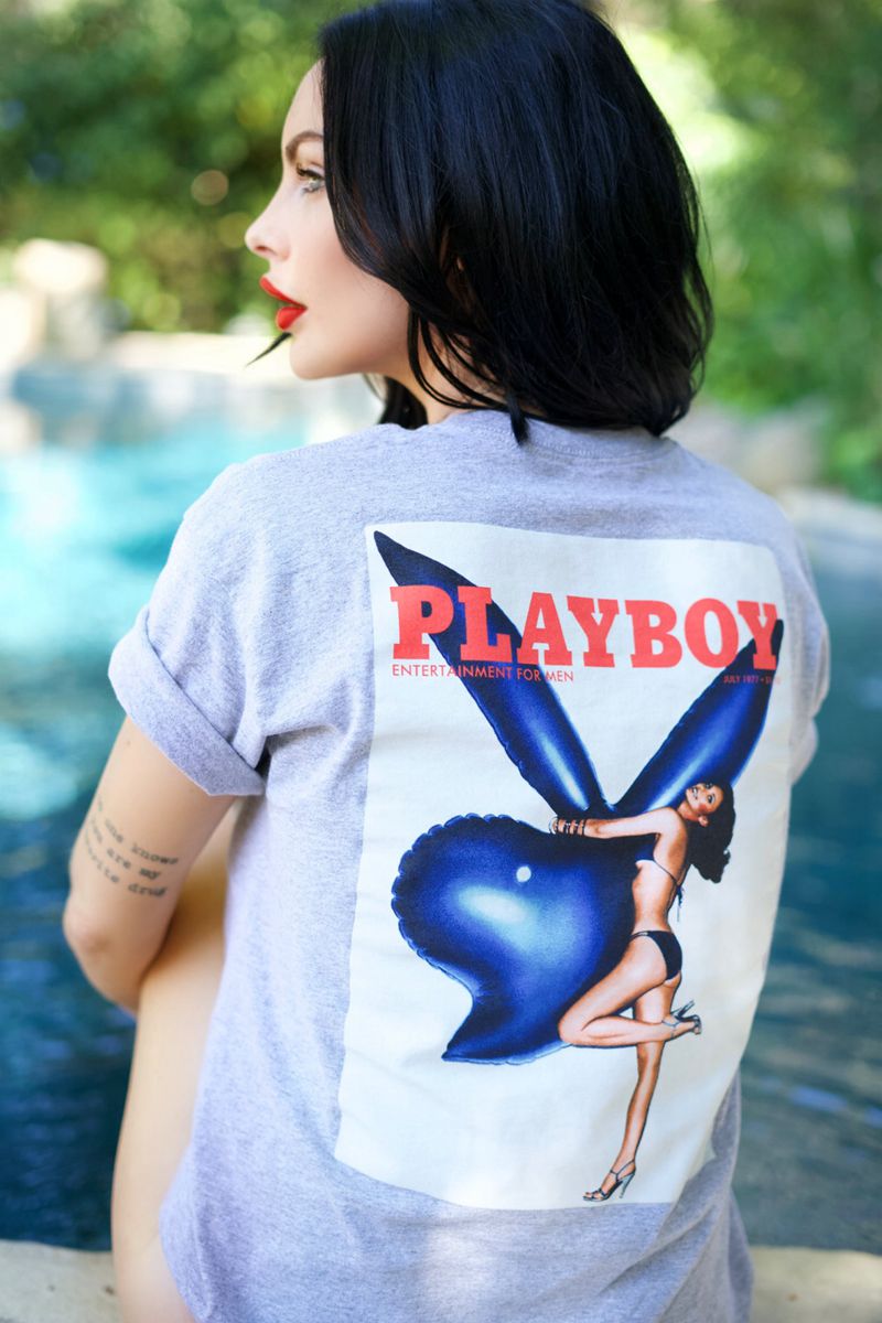 Playboy July 1977 Cover Women's T Shirts Grey | 715436XCK