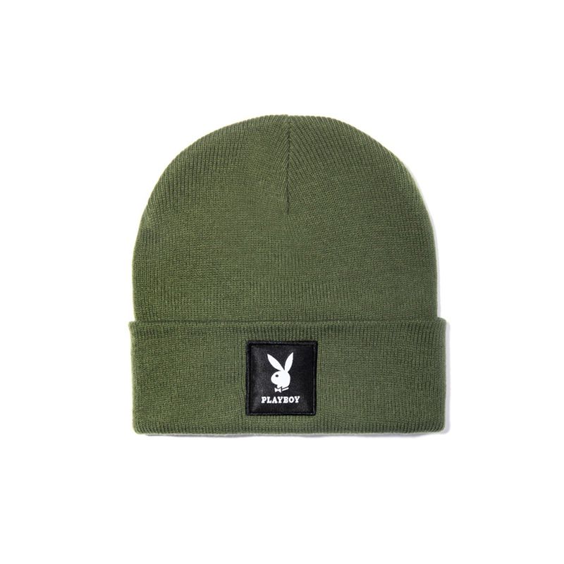 Playboy Knit Beanie With Logo Patch Men's Hats Green | 973450ZSD