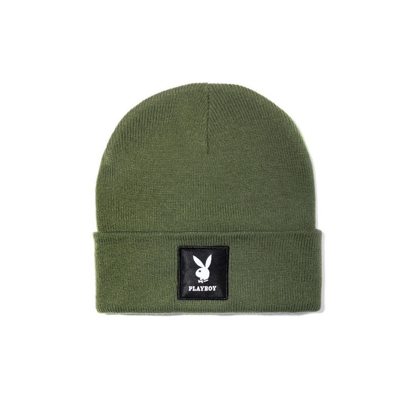 Playboy Knit Beanie With Logo Patch Men\'s Hats Green | 973450ZSD