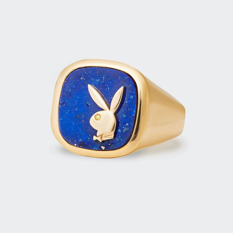 Playboy Lapis Membership Ring 1 Men\'s Jewelry Gold / Blue | 410572UKJ