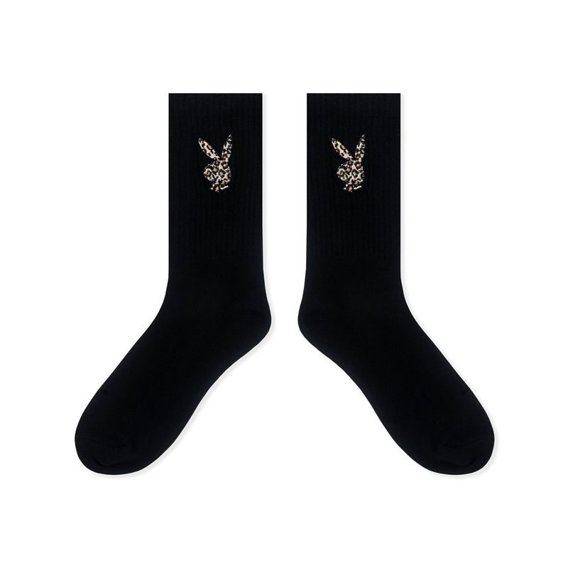 Playboy Leopard Print Bunny Socks Women's Loungewear Black | 872154SKD