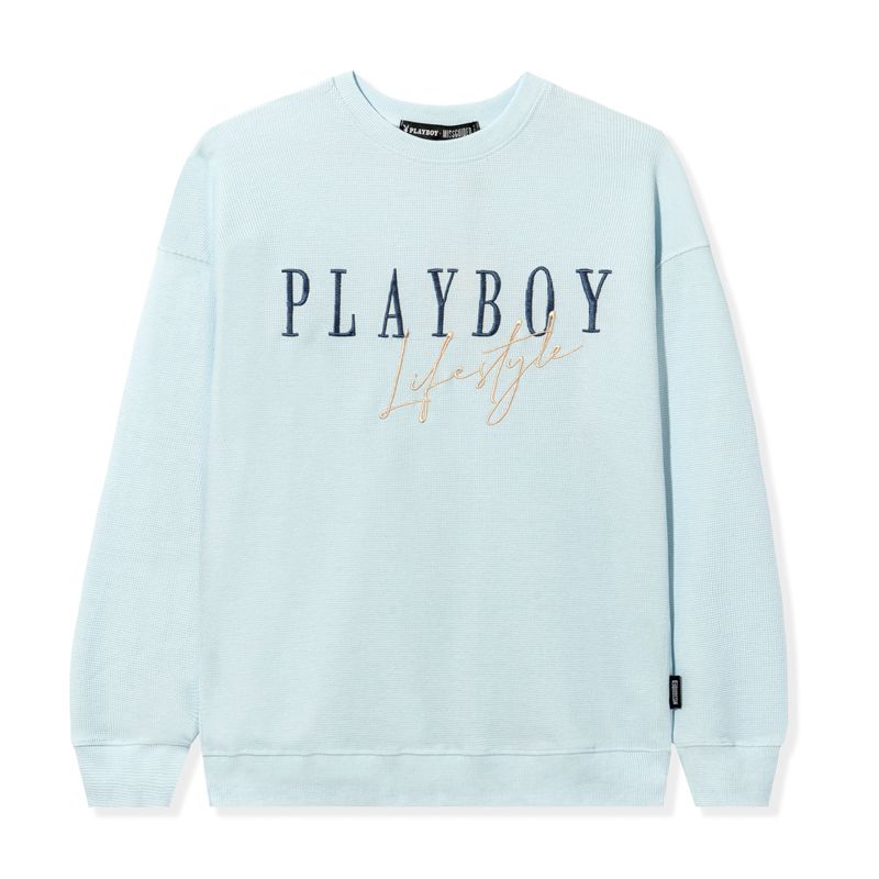 Playboy Lifestyle Crewneck Women\'s Hoodie Light Blue | 978640JIR