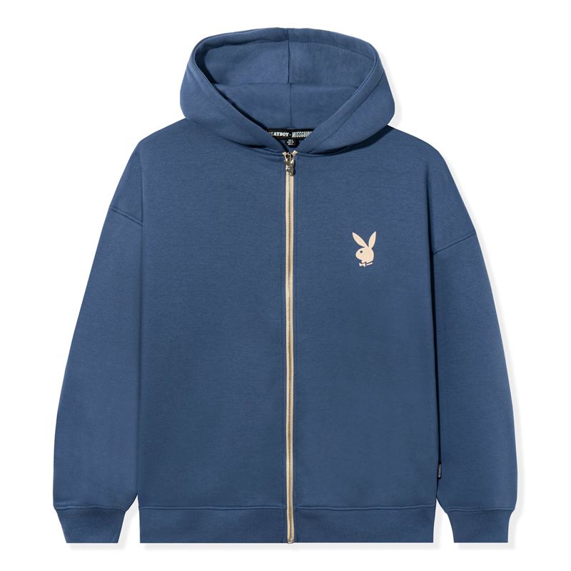 Playboy Lifestyle Zip-Up Women's Hoodie Blue | 182647CPJ