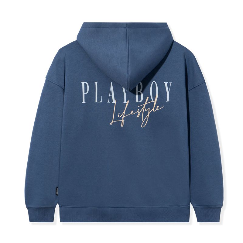 Playboy Lifestyle Zip-Up Women\'s Hoodie Blue | 182647CPJ