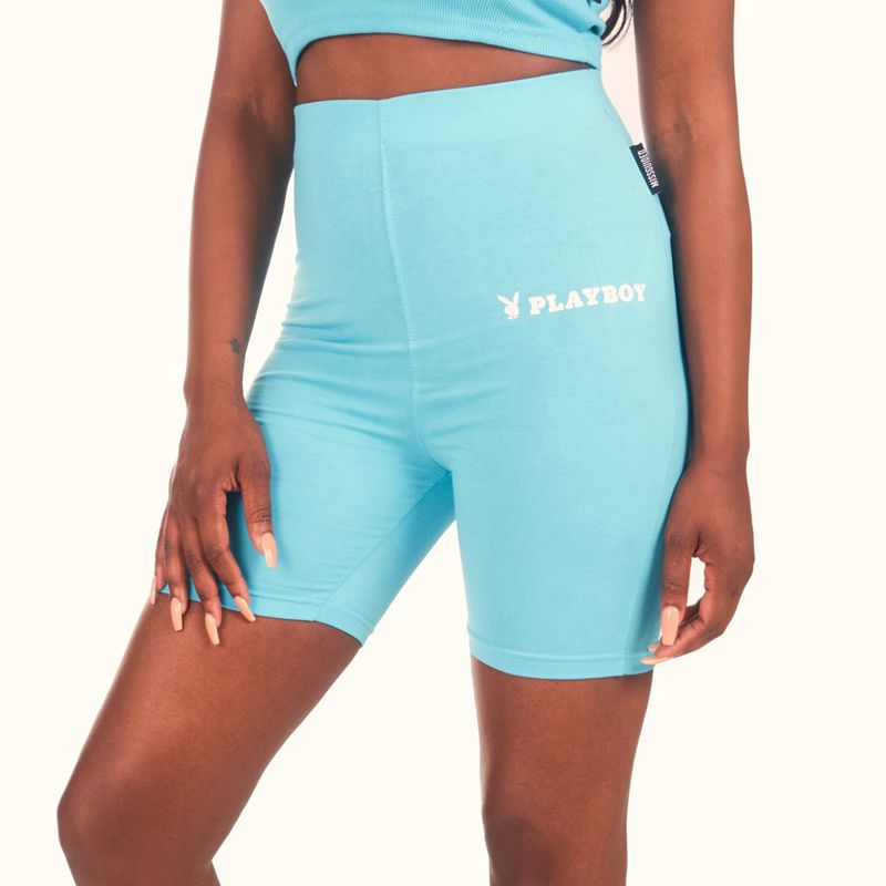 Playboy Logo Biking Women's Shorts Blue | 542360MVQ