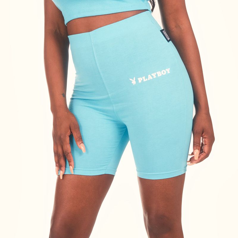 Playboy Logo Biking Women\'s Shorts Blue | 542360MVQ