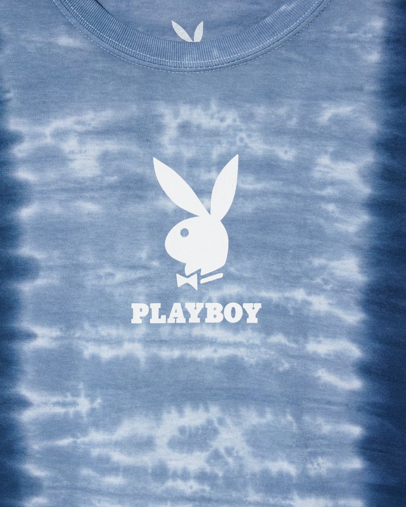 Playboy Logo Vertical Men's Shirts Blue | 985623ZQH