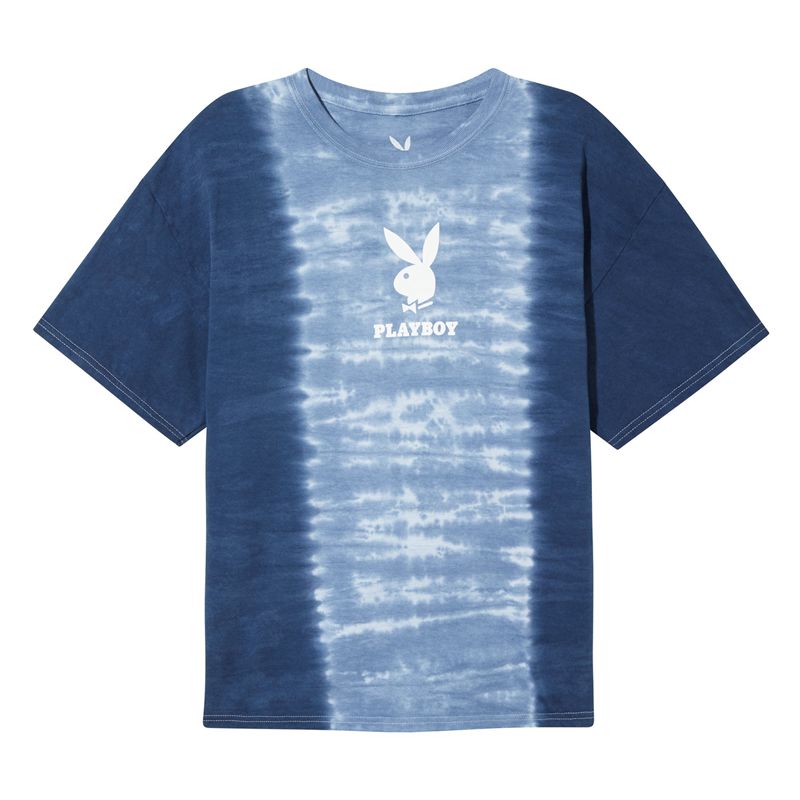 Playboy Logo Vertical Men\'s Shirts Blue | 985623ZQH