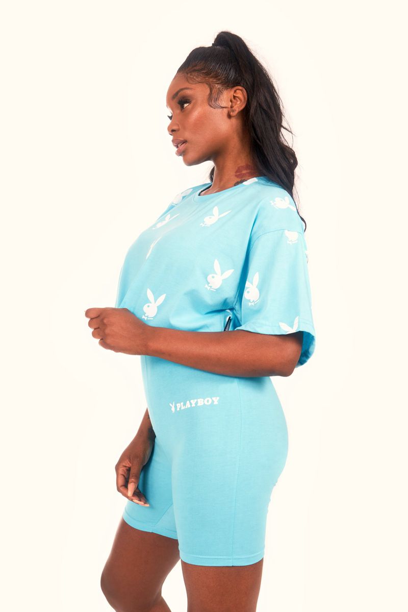 Playboy Logo Women's T Shirts Blue | 351740LAV