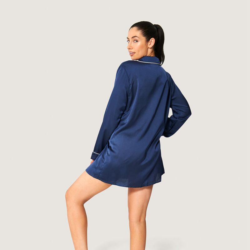 Playboy Lounge Satin Pajama Dress Women's Loungewear Navy | 947156JLM