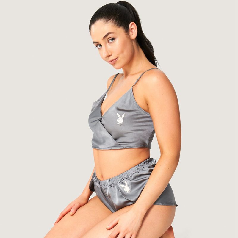 Playboy Lounge Satin Women's Tank Grey | 015234QTU