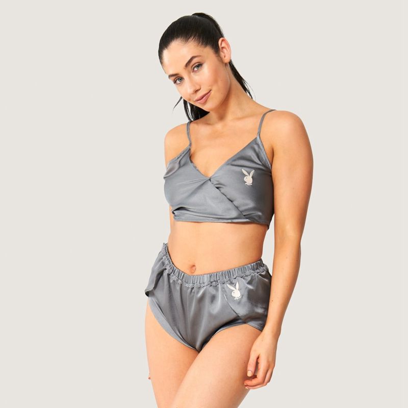 Playboy Lounge Satin Women\'s Tank Grey | 015234QTU