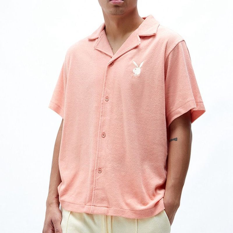 Playboy Lush Terry Camp Men's Shirts Pink | 096521UZA