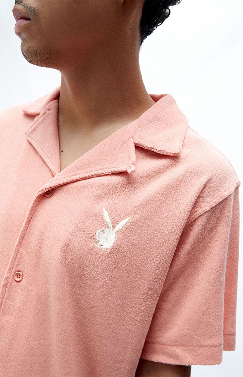 Playboy Lush Terry Camp Men's Shirts Pink | 096521UZA