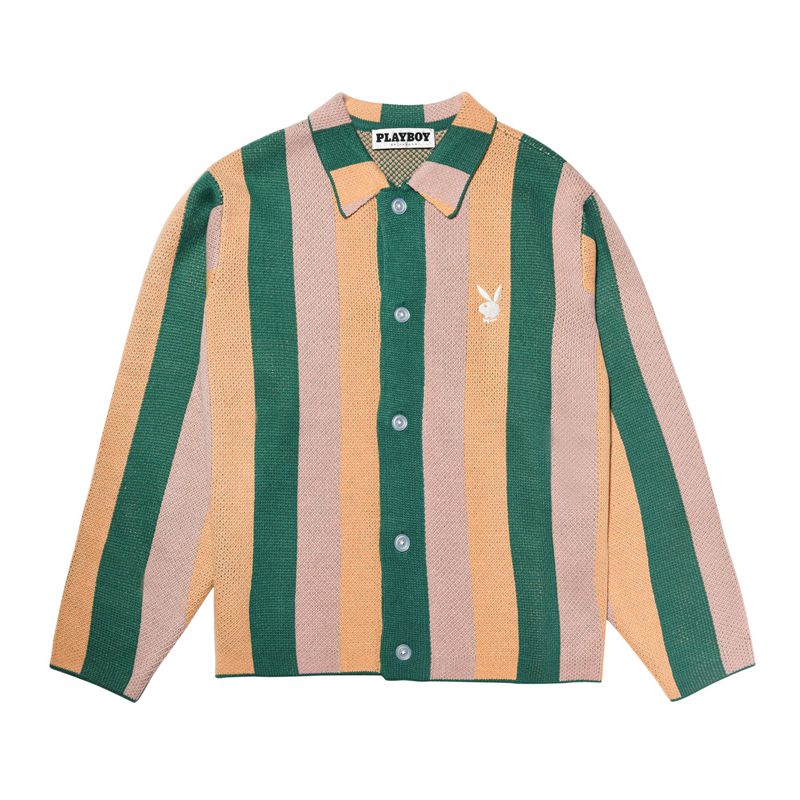 Playboy Malibu Stripe Men's Sweaters Brown / Green | 754106CPL