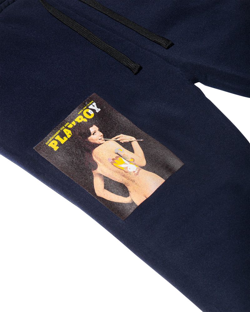 Playboy March 1968 Cover Jogger Men's Sweatpants Black / Yellow | 502697KMP