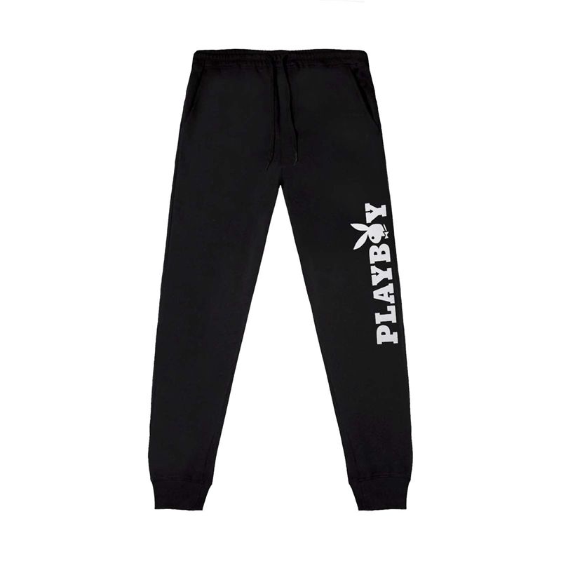 Playboy Masthead Jogger Men\'s Sweatpants Black / White | 275390KDQ