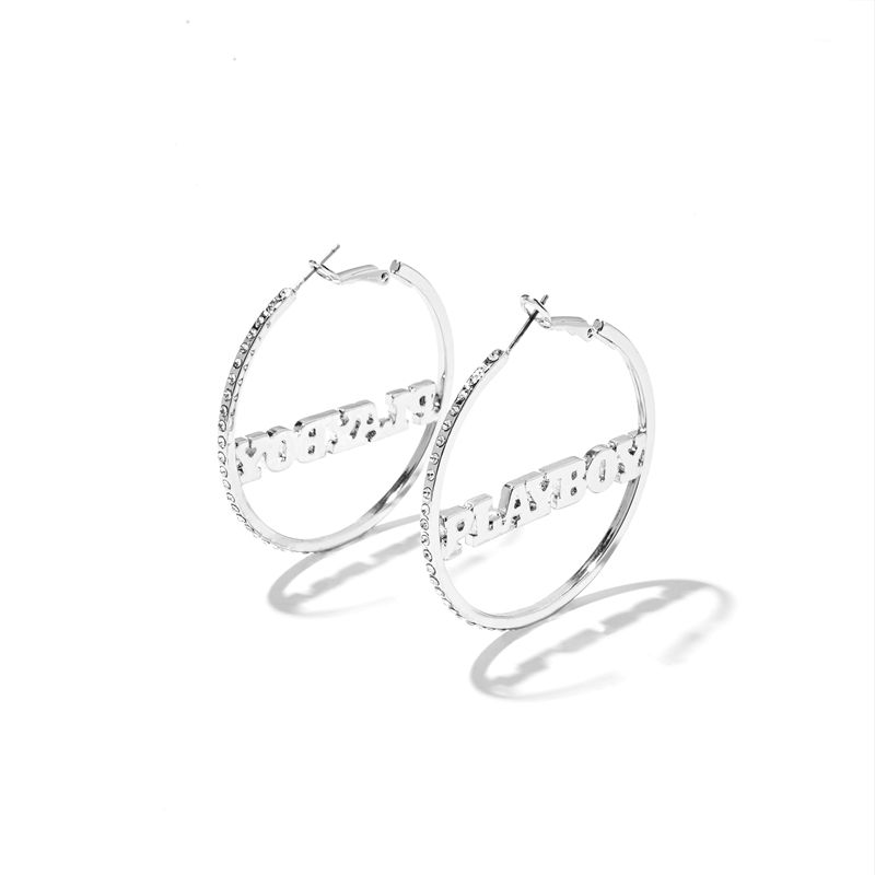 Playboy Masthead Nameplate Hoop Earrings Women's Jewelry Silver | 174093ROM