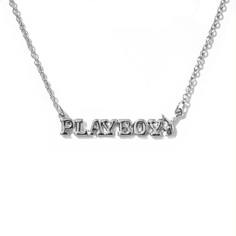 Playboy Masthead Nameplate Necklace Women's Jewelry Silver | 170382QYU