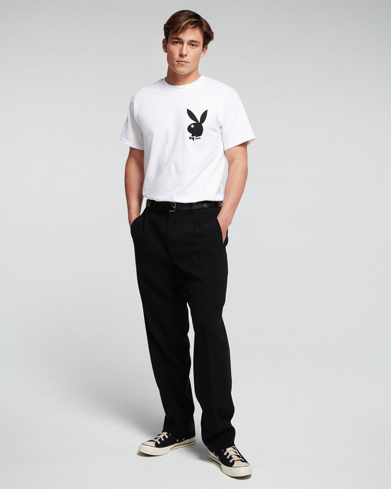 Playboy Masthead & Rabbit Head Men's Shirts White / Black | 019853YNJ