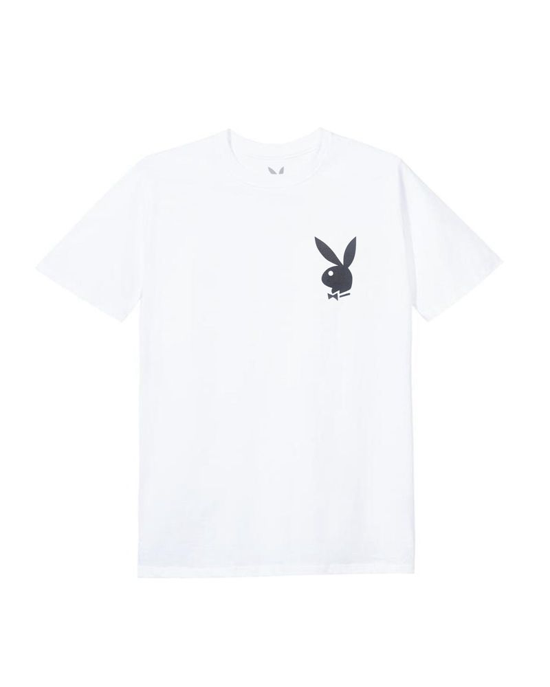 Playboy Masthead & Rabbit Head Tee Women's T Shirts White / Black | 271560AXF